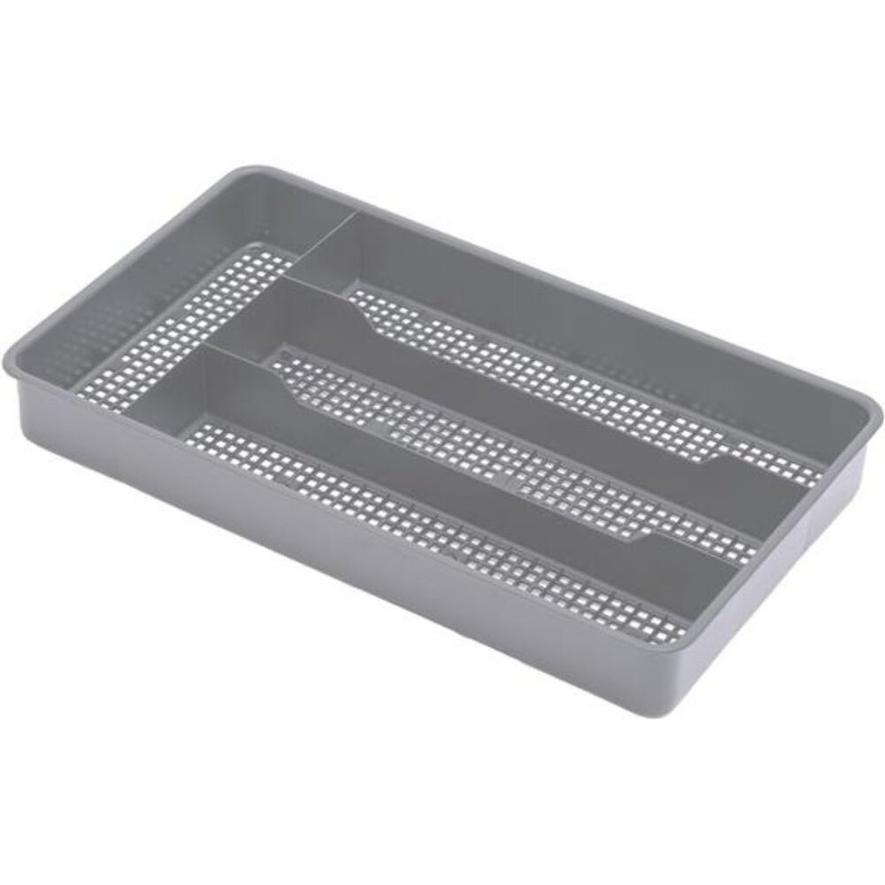 Small Silverware Tray Kitchen Utensil Drawer Organizer Grey Plastic Cutlery Hold